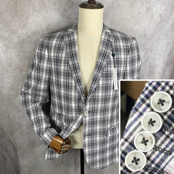 Paisley & Gray Blazer Men 42R Slim Plaid Seersucker Sport Coat Floral Lined NEW